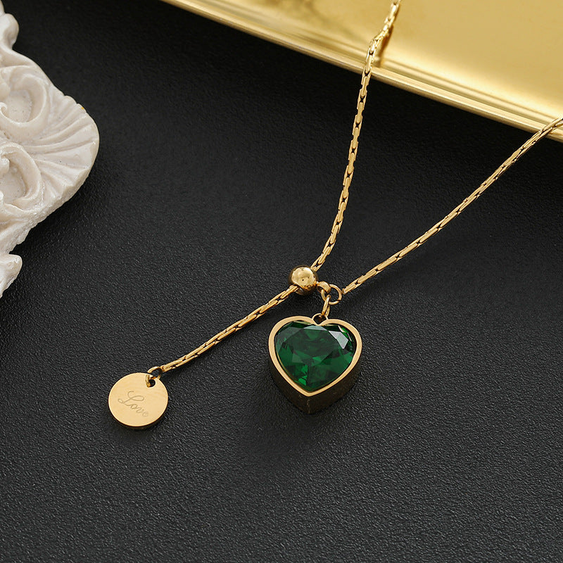 Emerald Diamond Heart  Necklace