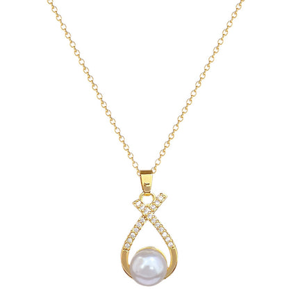 Cross-Design Diamond-Encrusted Pearl Necklace Set