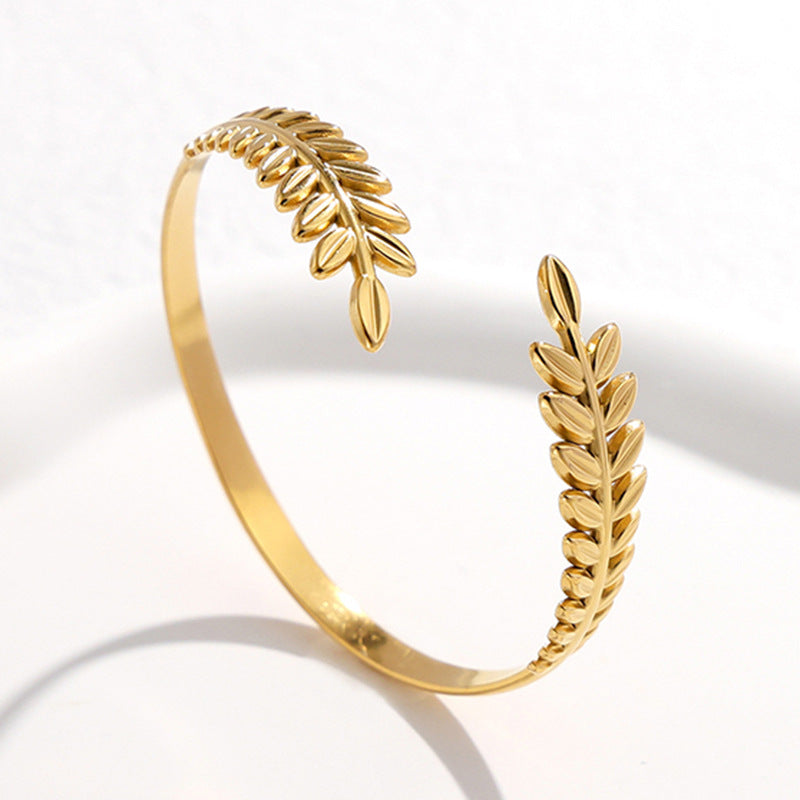 Cool Leaves Wheat Titanium  Bracelet