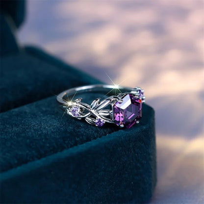 High Gorgeous Purple Inlaid Hexagon Zircon Twist Ring