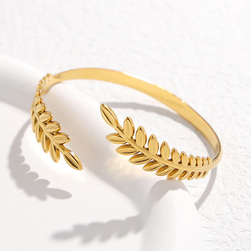 Cool Leaves Wheat Titanium  Bracelet