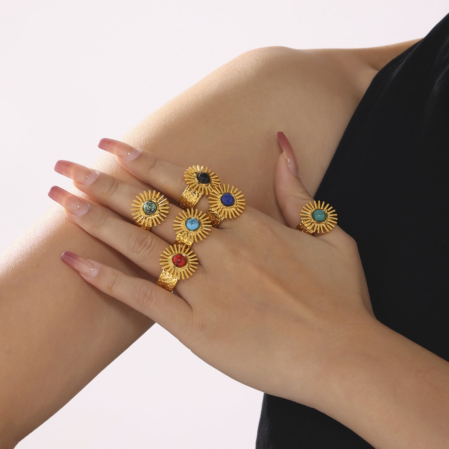 SUNFLOWER Turquoise Karst Opening Adjustable Ring