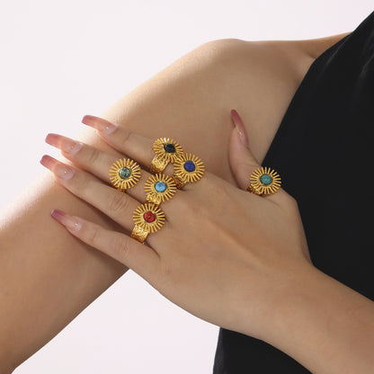 SUNFLOWER Turquoise Karst Opening Adjustable Ring