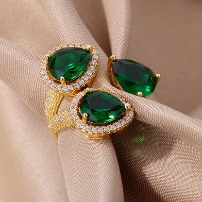 Water Drop Emerald Zircon Ring