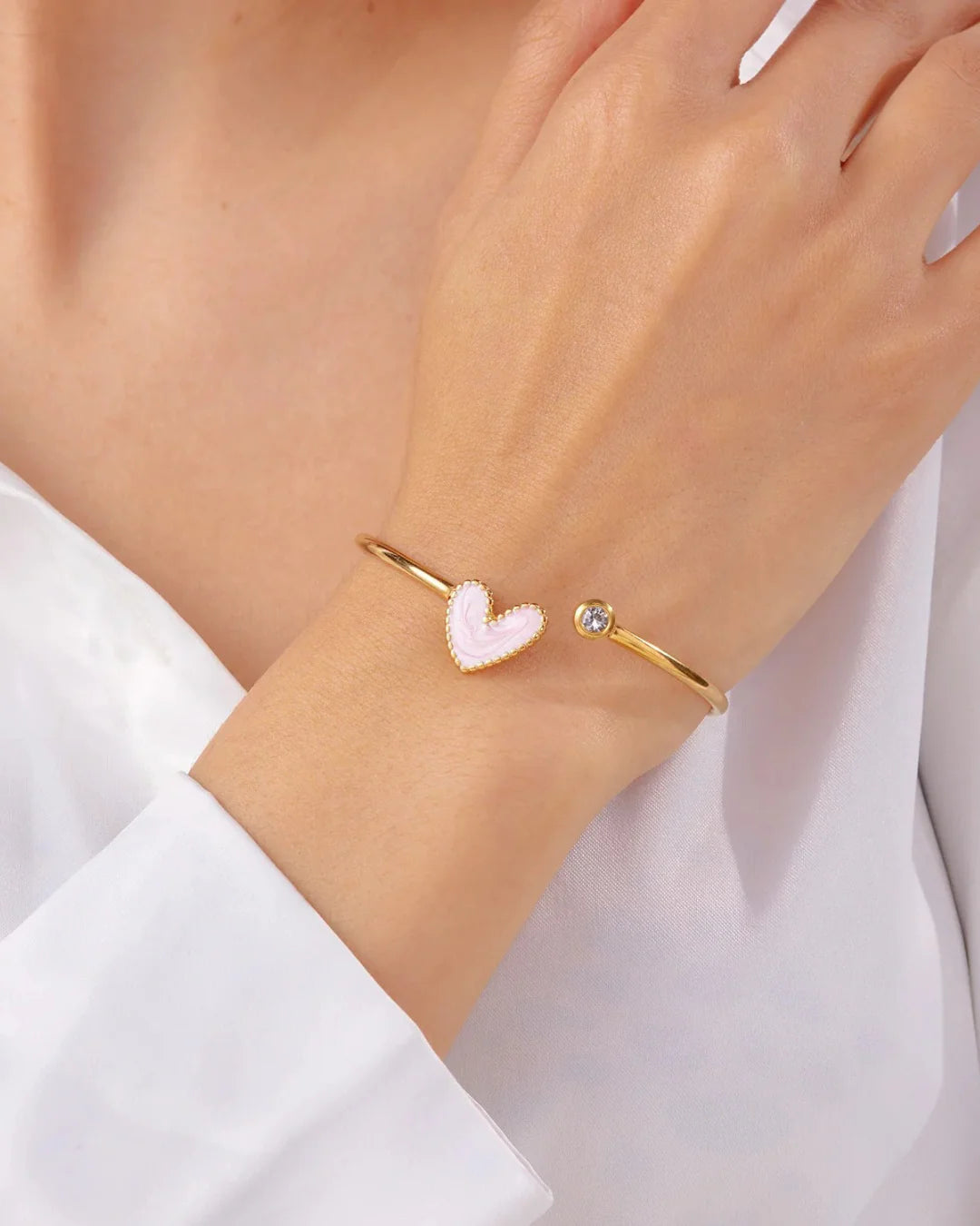 Heart Shape 304 Stainless Steel Zircon Bangle