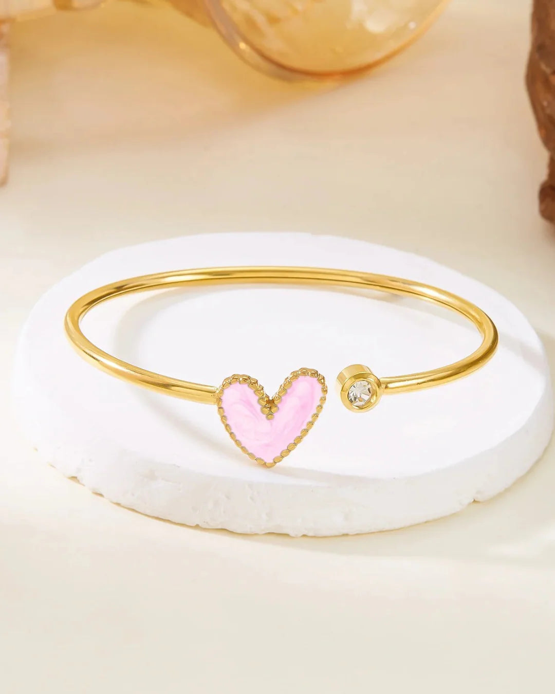 Heart Shape 304 Stainless Steel Zircon Bangle