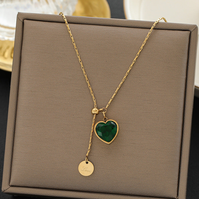 Emerald Diamond Heart  Necklace