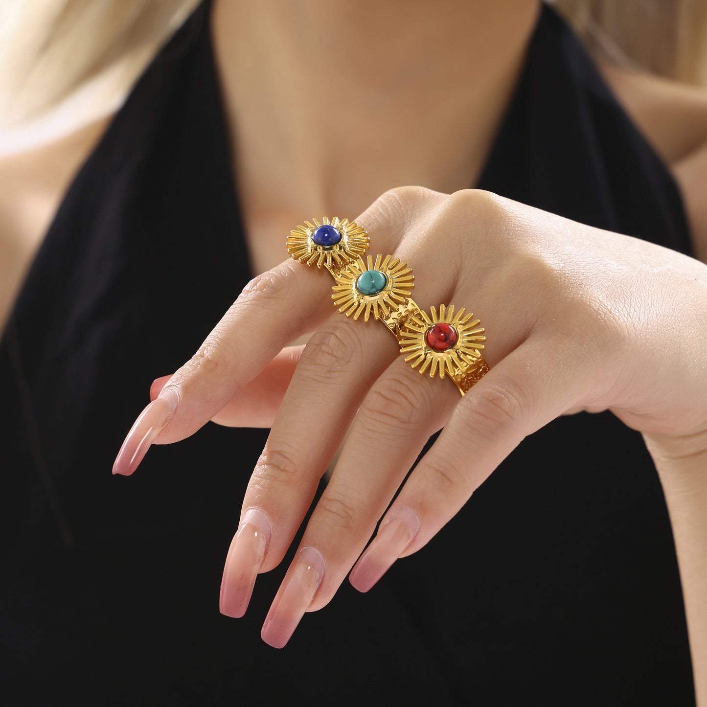 SUNFLOWER Turquoise Karst Opening Adjustable Ring