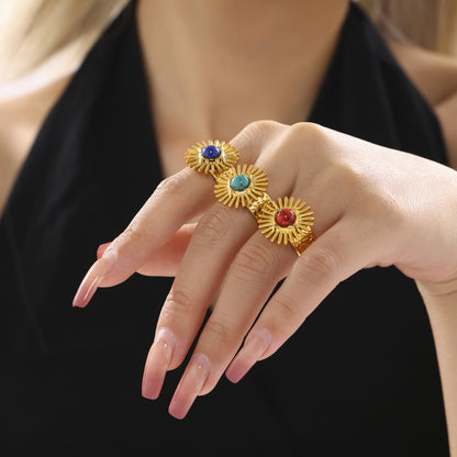 SUNFLOWER Turquoise Karst Opening Adjustable Ring